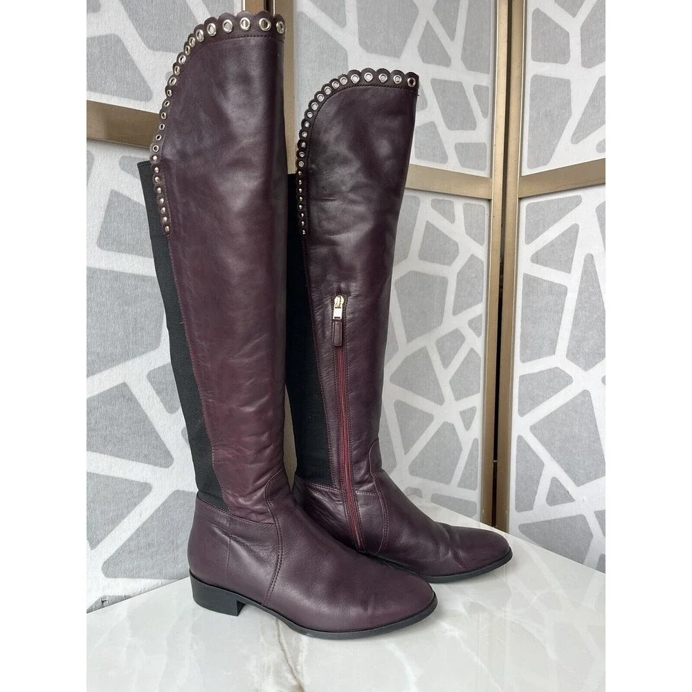 L.K. Bennett Joanne Low Heel Leather Over the Knee Boots Zip Sz 38.5 Us 8 Italy